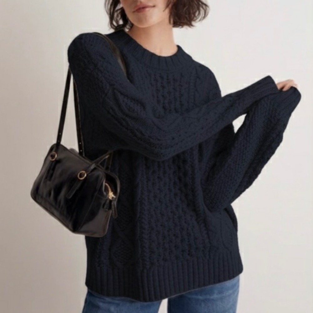 Madewell Cable-Knit Oversized Fisherman Sweater in Deep Indigo Size Medium